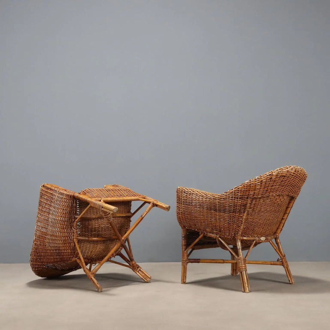 Vintage Armchairs Bamboo Wicker Design Italy 1950s-1960s