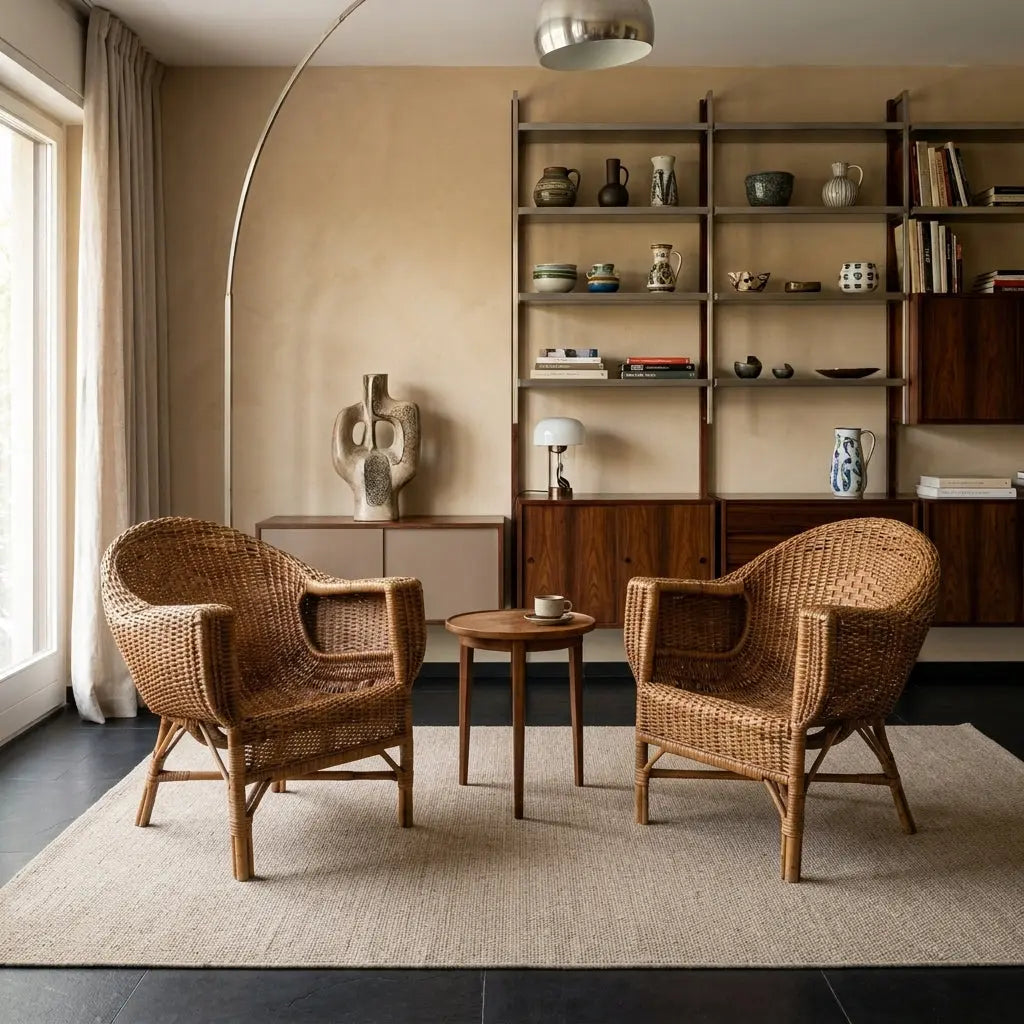 Vintage Armchairs Bamboo Wicker Design Italy 1950s-1960s