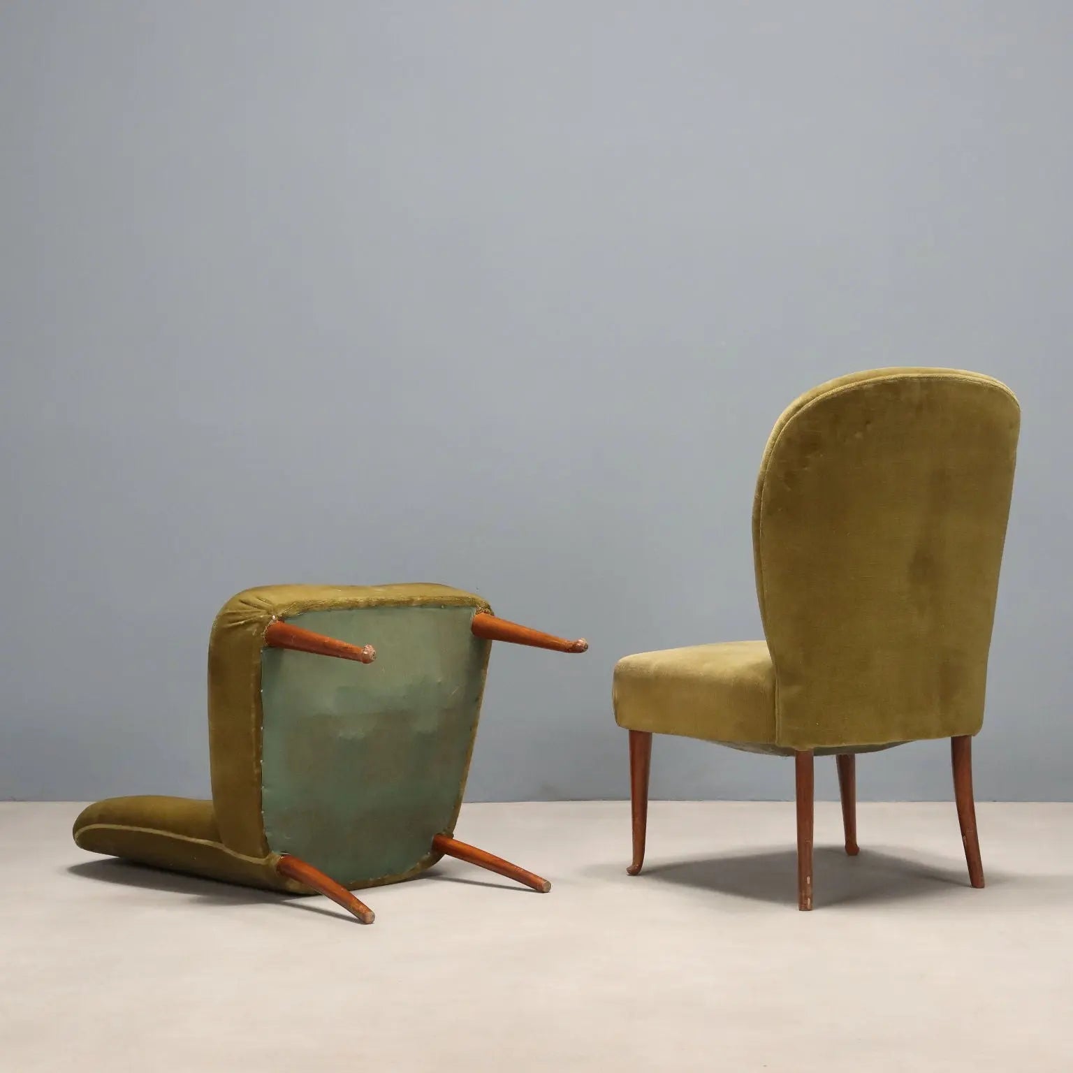 Vintage Armchairs Velvet Painted Beech Design 1950s-1960s
