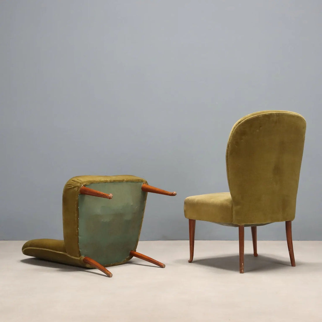 Vintage Armchairs Velvet Painted Beech Design 1950s-1960s