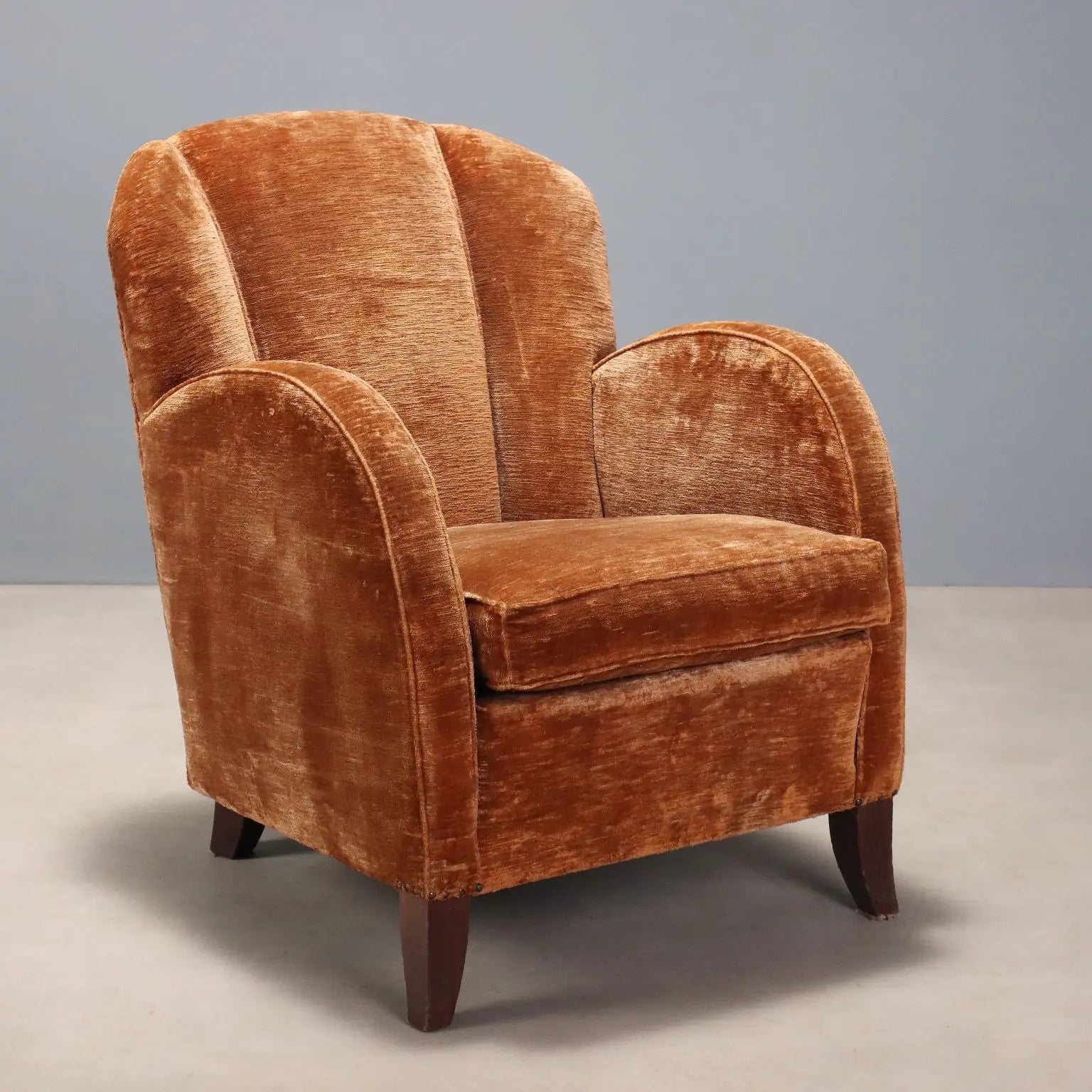 Vintage Armchair Velvet Design Italy 1940s-1950s