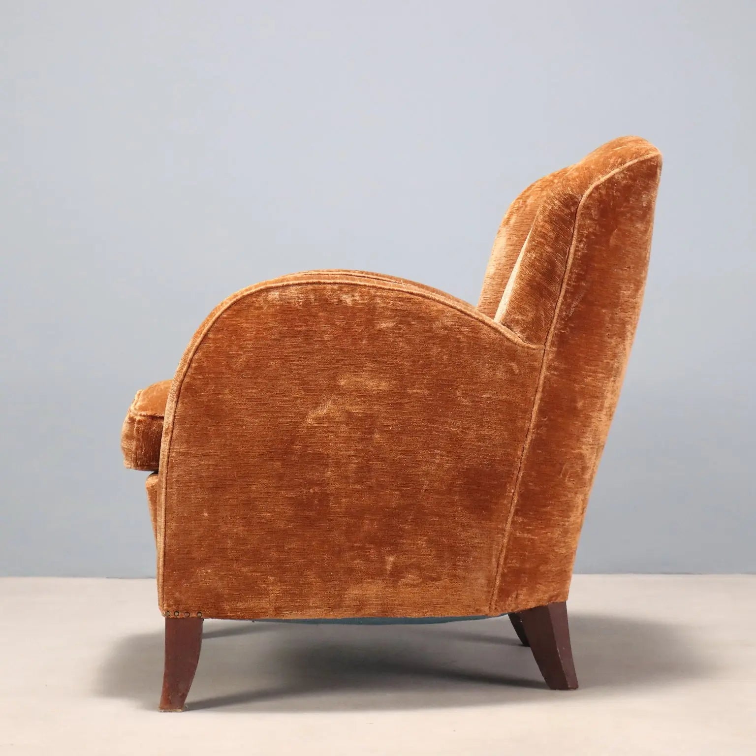 Vintage Armchair Velvet Design Italy 1940s-1950s