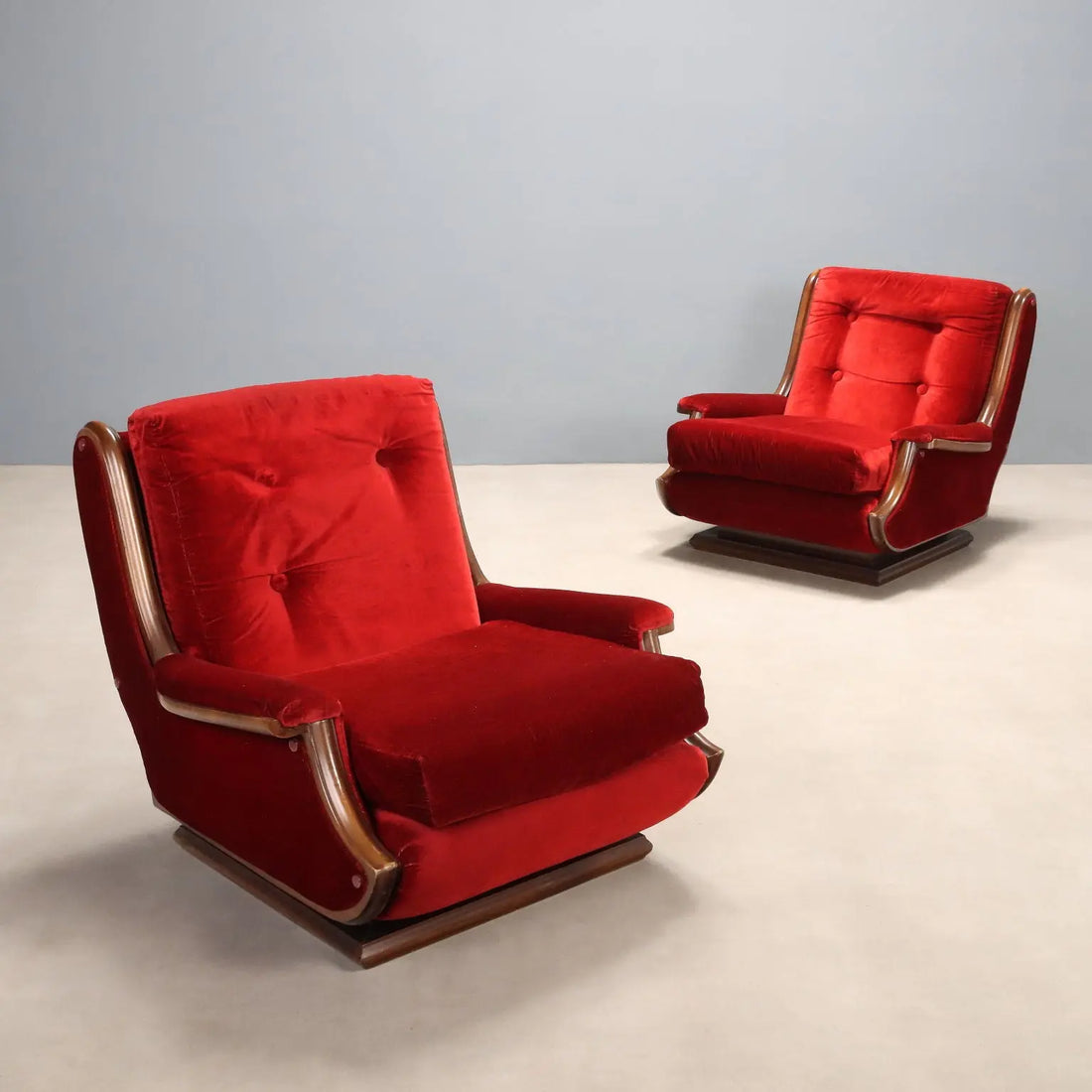Vintage Armchairs Painted Beech Fabric Design Italy 1970s