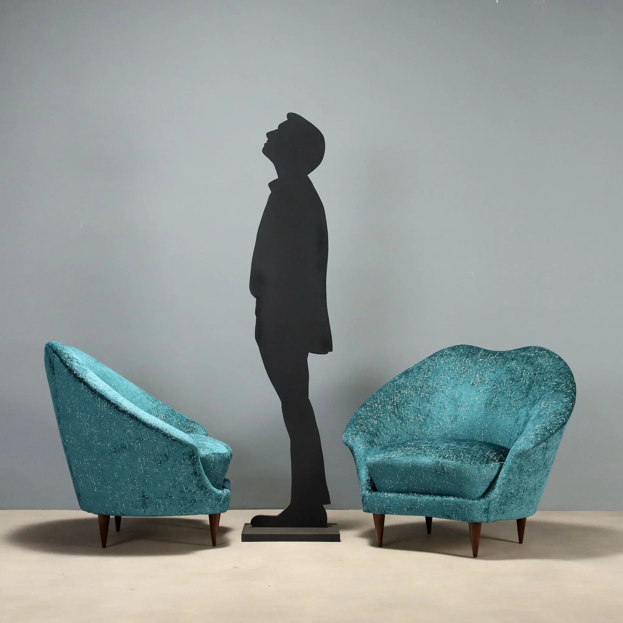 Vintage Armchairs Blue Fabric Beech Design Italy 1950s