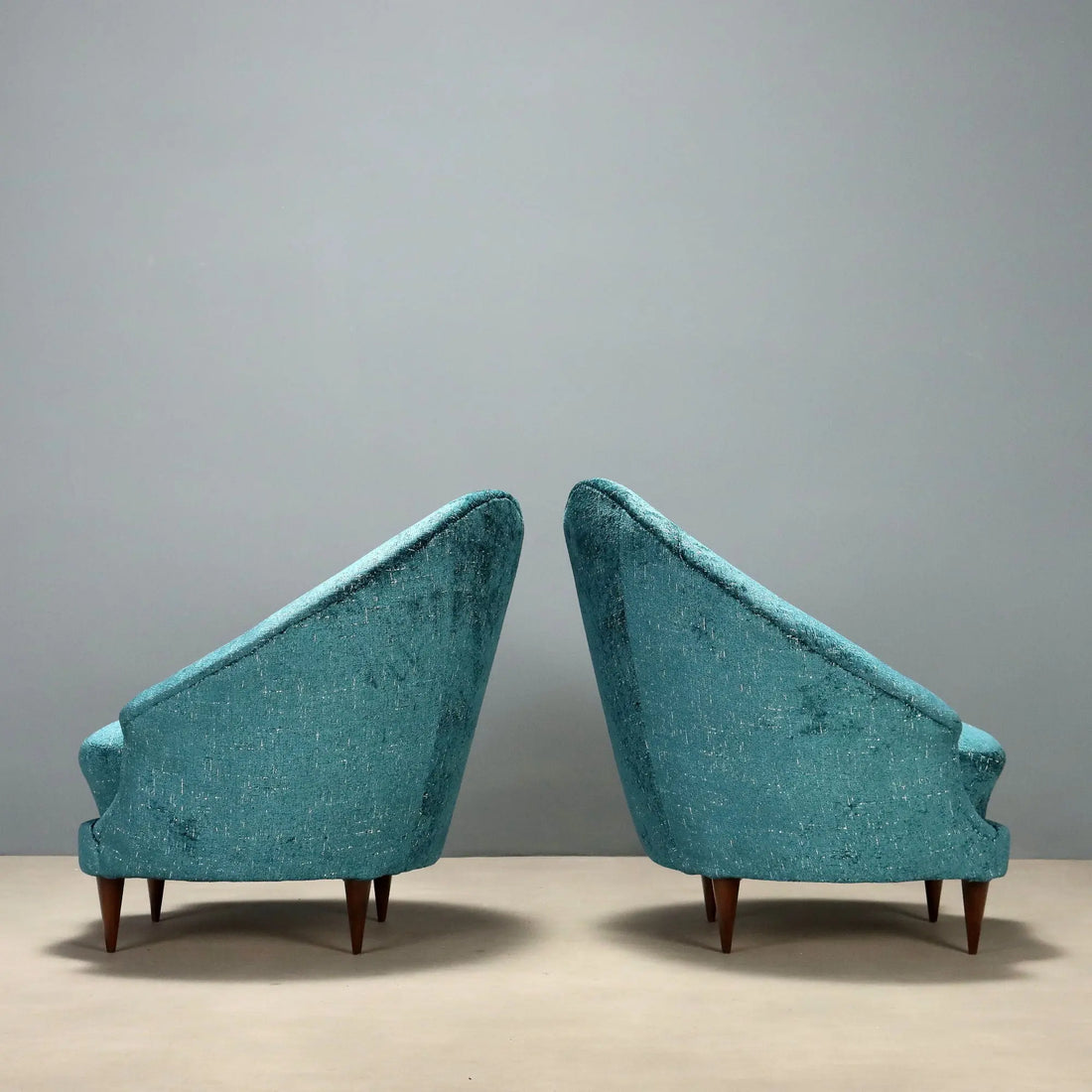 Vintage Armchairs Blue Fabric Beech Design Italy 1950s