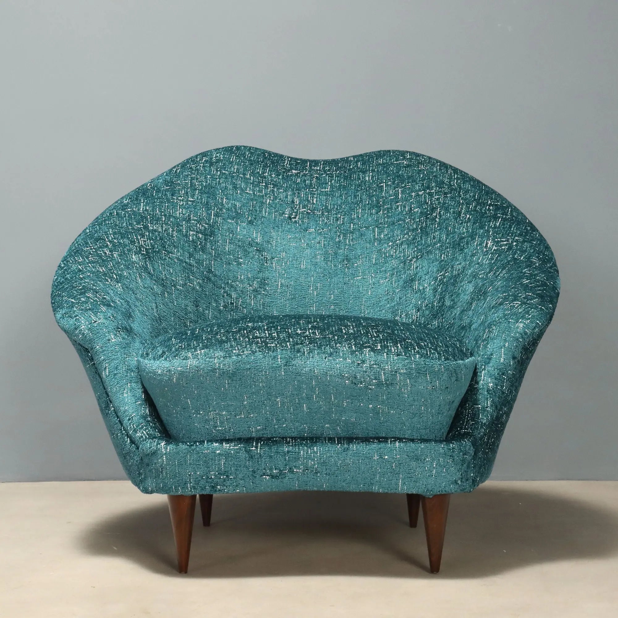 Vintage Armchairs Blue Fabric Beech Design Italy 1950s