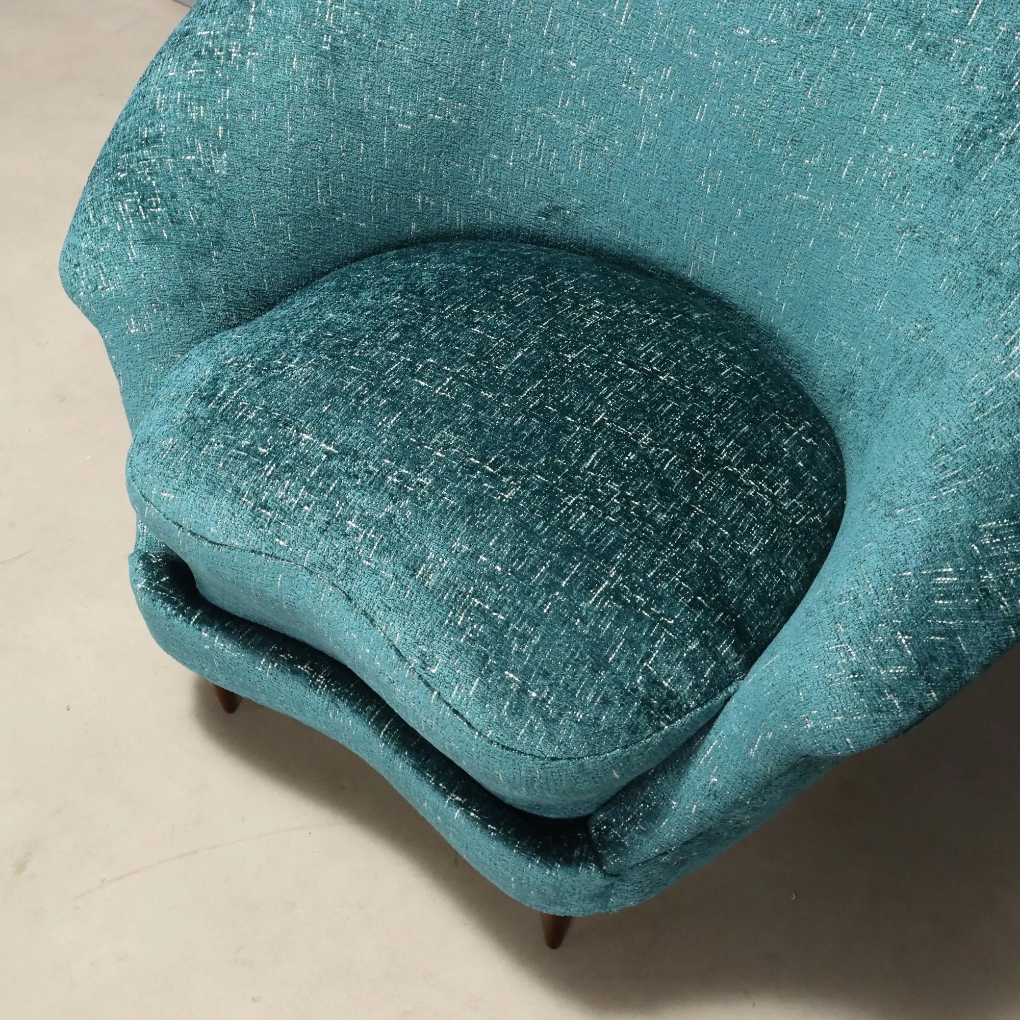Vintage Armchairs Blue Fabric Beech Design Italy 1950s