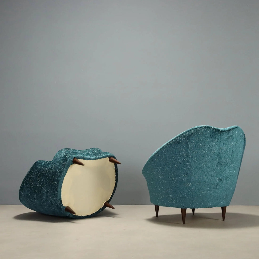 Vintage Armchairs Blue Fabric Beech Design Italy 1950s