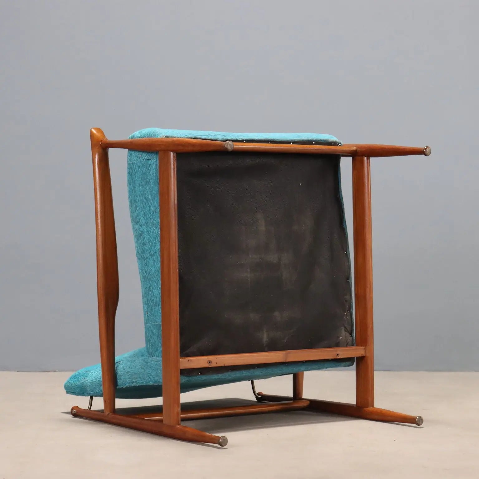 Vintage Armchair Teak Fabric Padding Design Italy 1960s