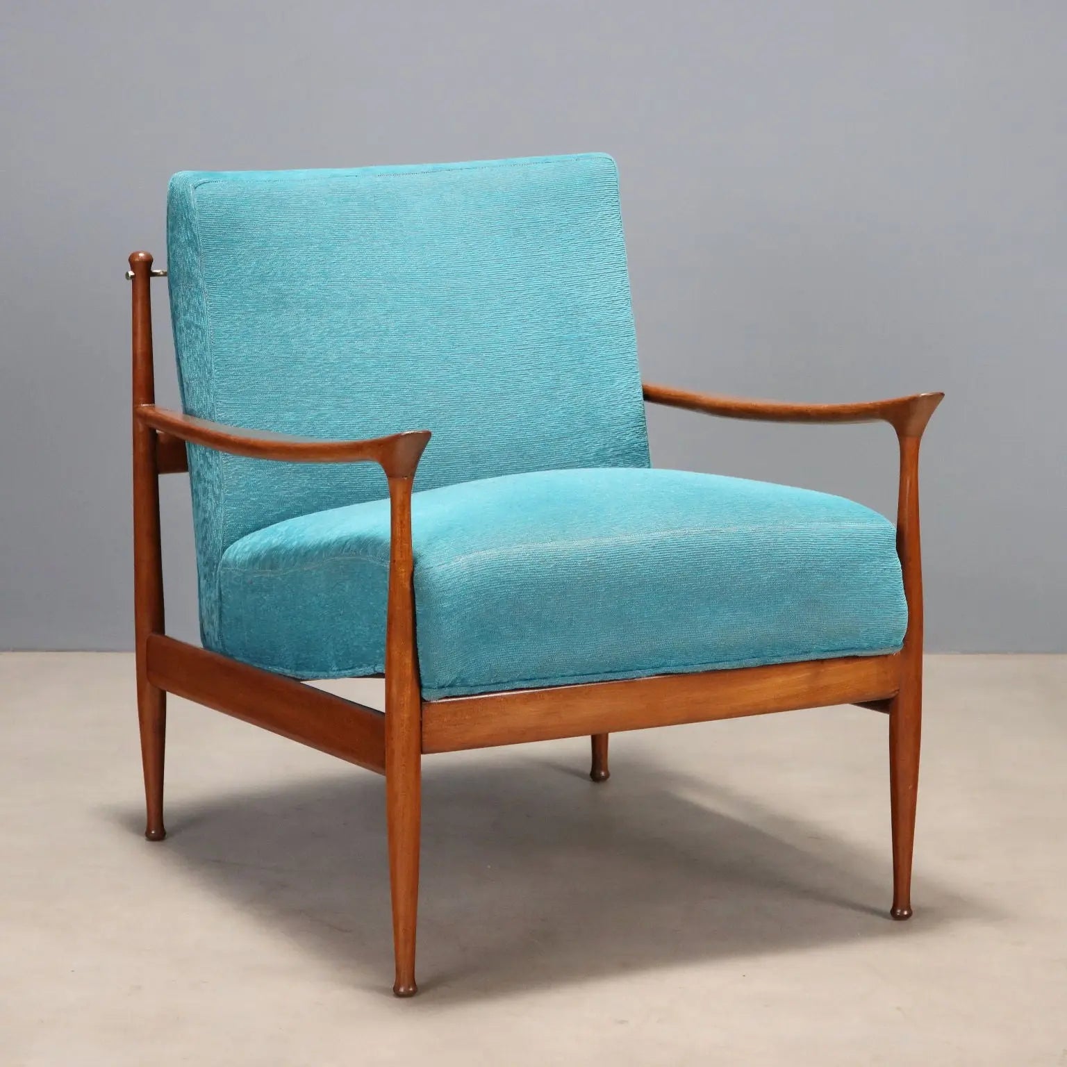 Vintage Armchair Teak Fabric Padding Design Italy 1960s