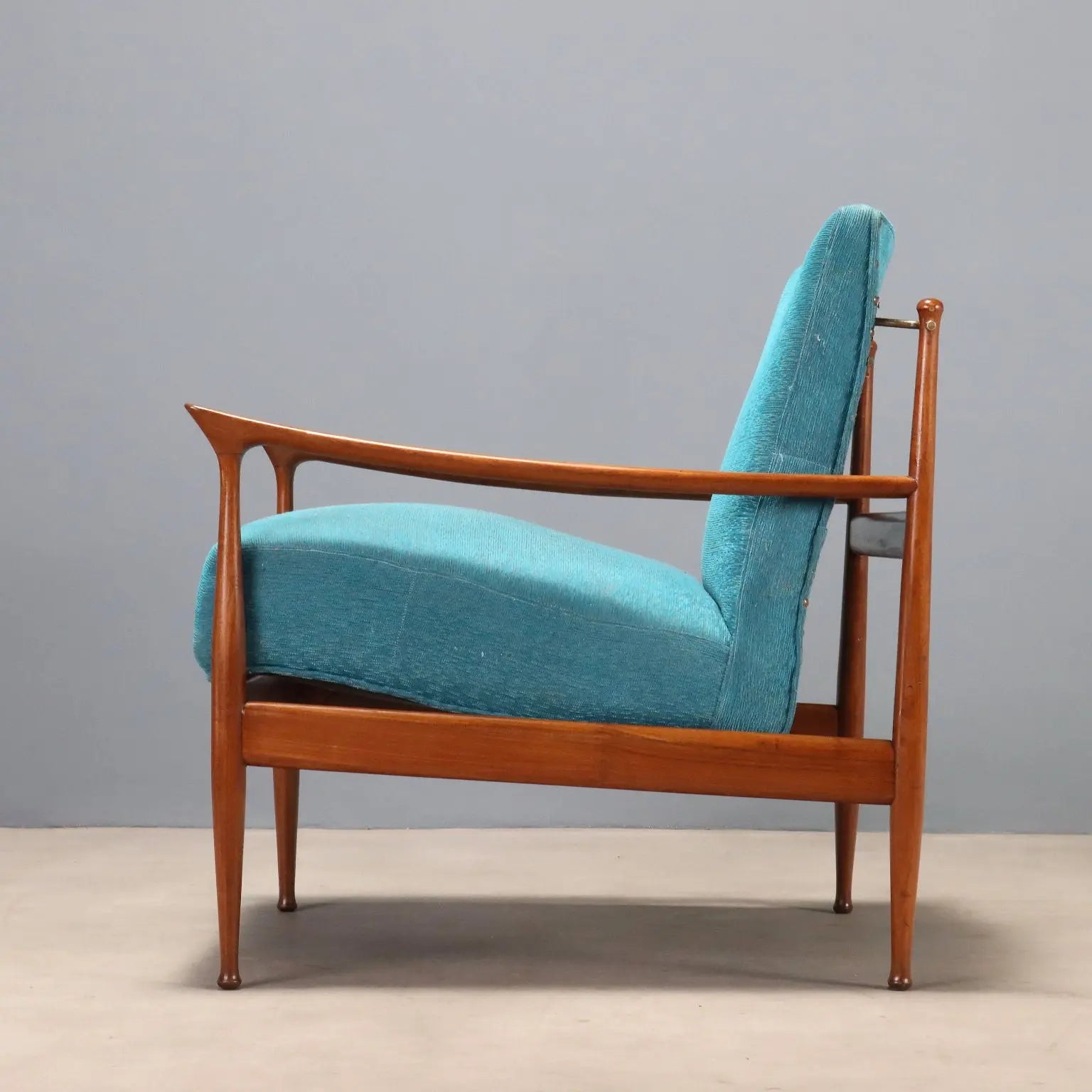 Vintage Armchair Teak Fabric Padding Design Italy 1960s
