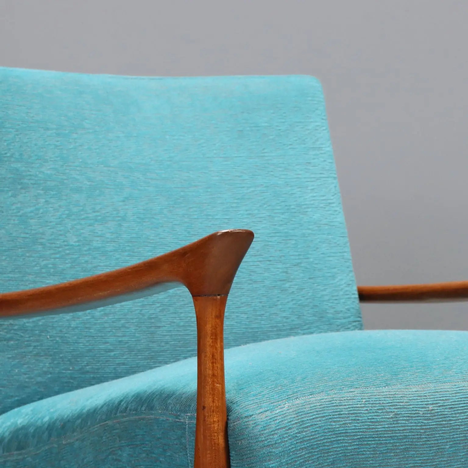 Vintage Armchair Teak Fabric Padding Design Italy 1960s
