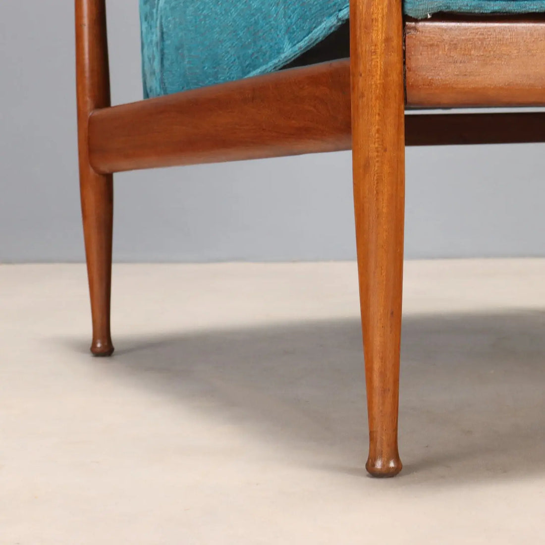 Vintage Armchair Teak Fabric Padding Design Italy 1960s