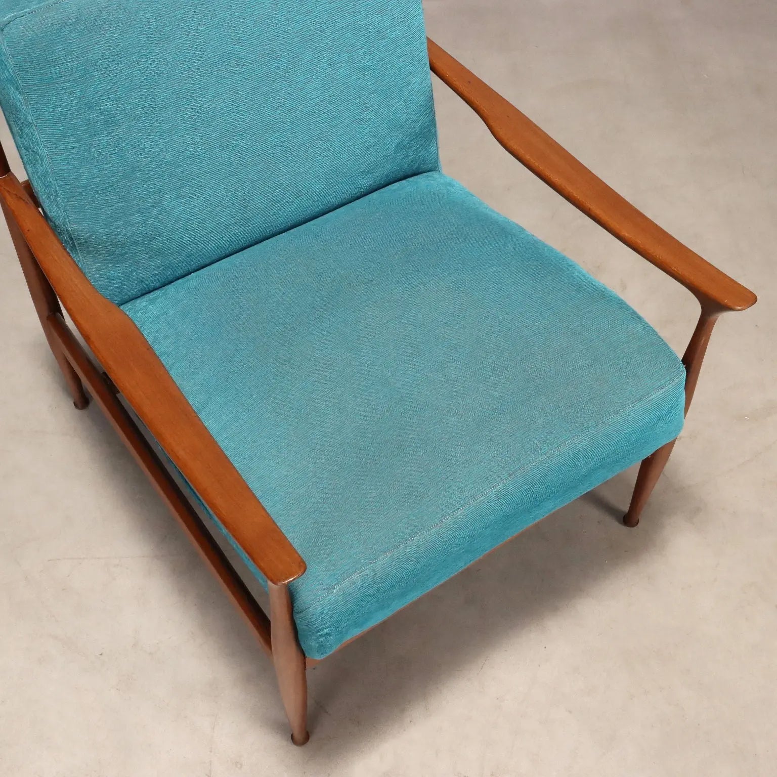 Vintage Armchair Teak Fabric Padding Design Italy 1960s