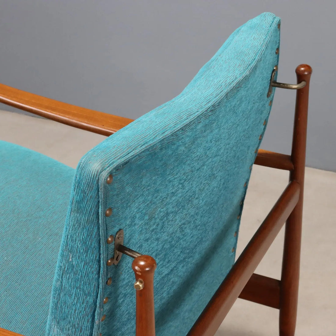 Vintage Armchair Teak Fabric Padding Design Italy 1960s