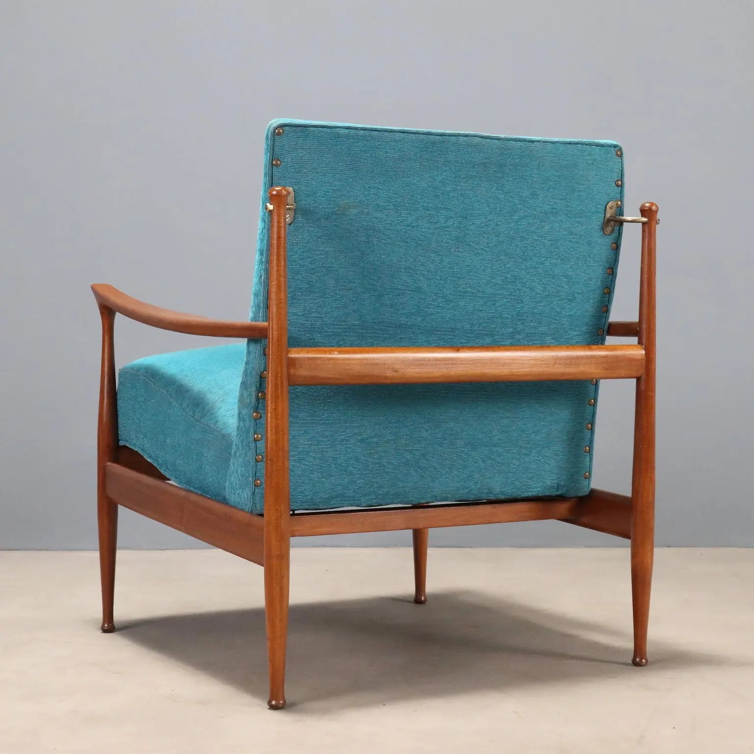 Vintage Armchair Teak Fabric Padding Design Italy 1960s