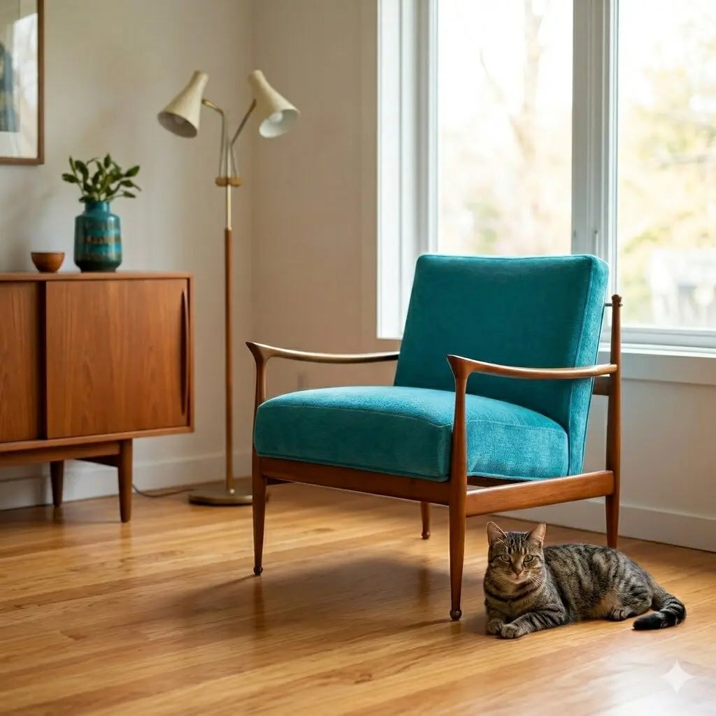 Vintage Armchair Teak Fabric Padding Design Italy 1960s