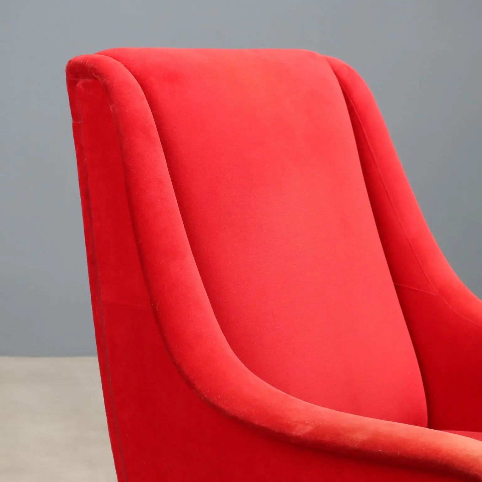 Vintage Armchair Red Velvet Enamelled Metal Design Italy 1960s