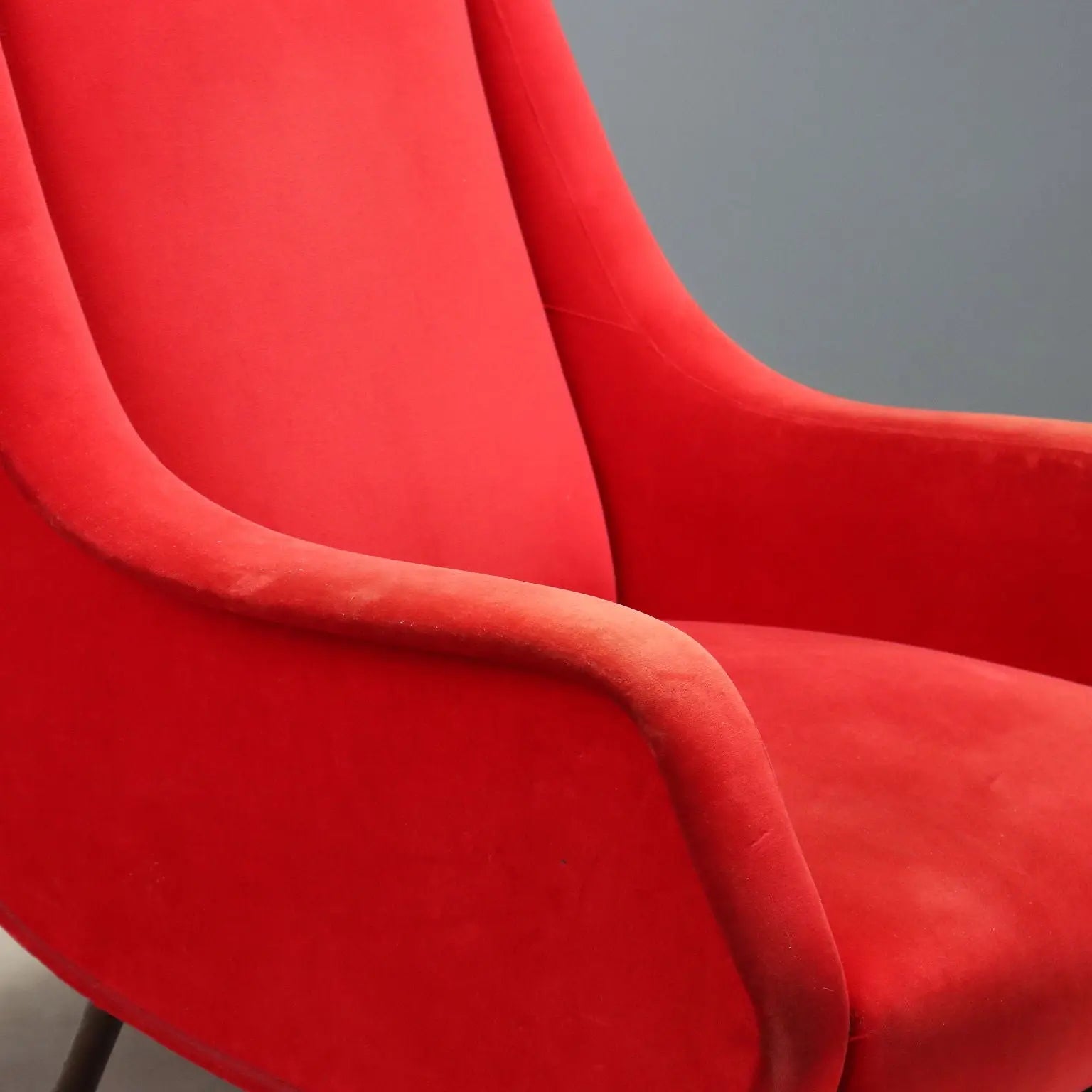 Vintage Armchair Red Velvet Enamelled Metal Design Italy 1960s