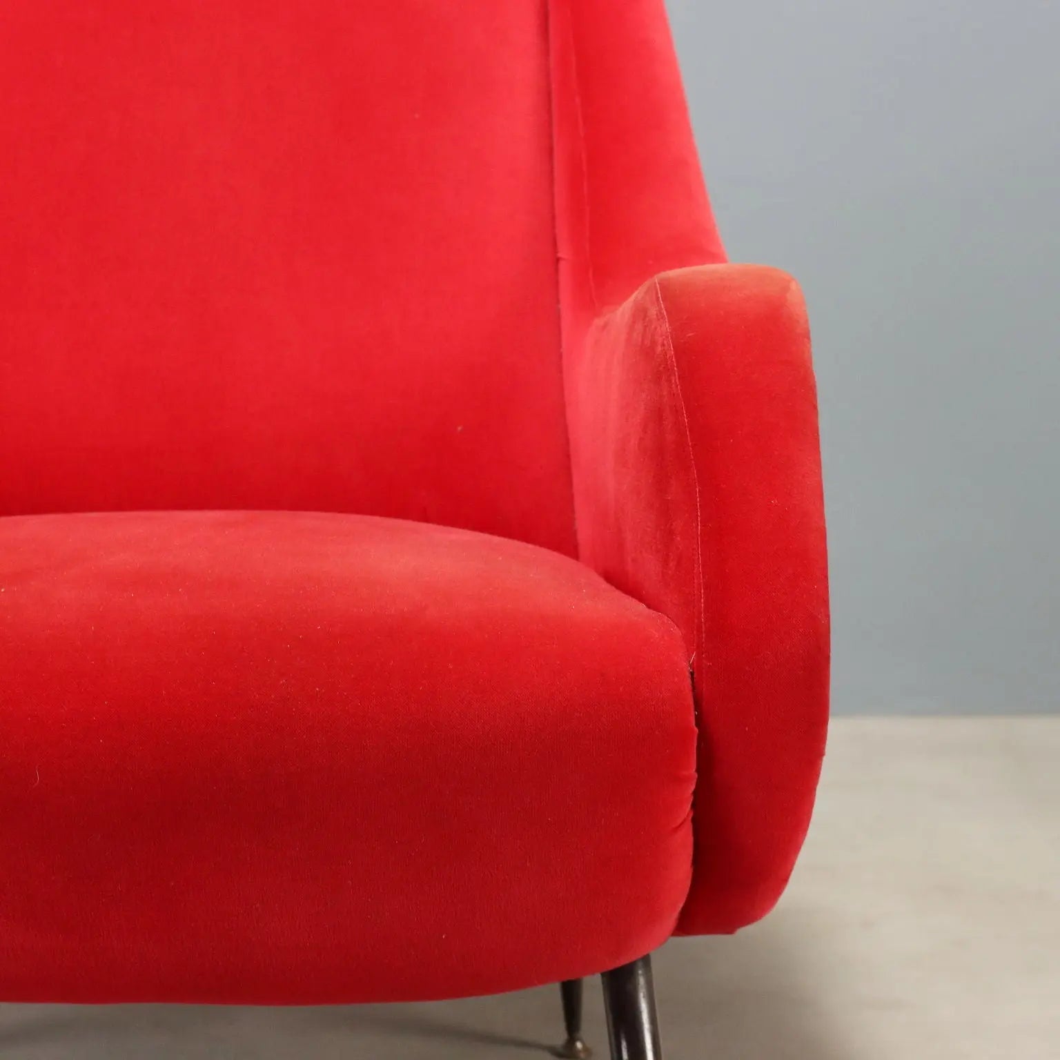 Vintage Armchair Red Velvet Enamelled Metal Design Italy 1960s