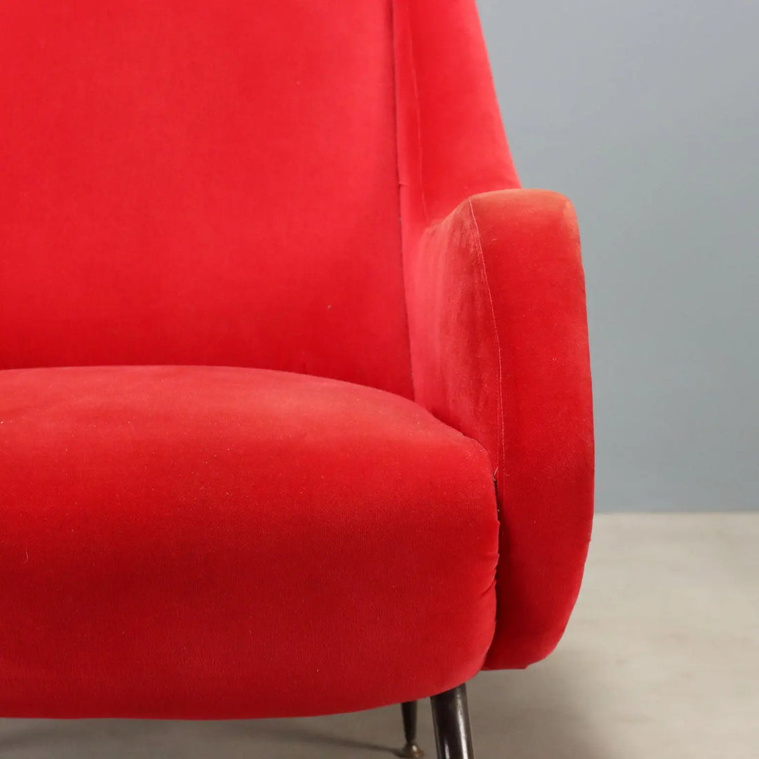 Vintage Armchair Red Velvet Enamelled Metal Design Italy 1960s