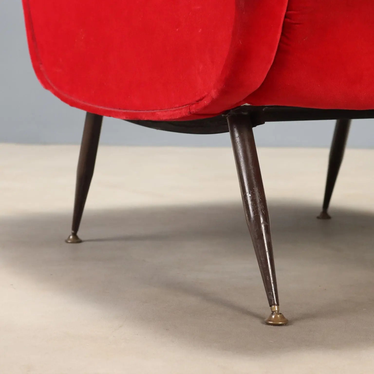 Vintage Armchair Red Velvet Enamelled Metal Design Italy 1960s