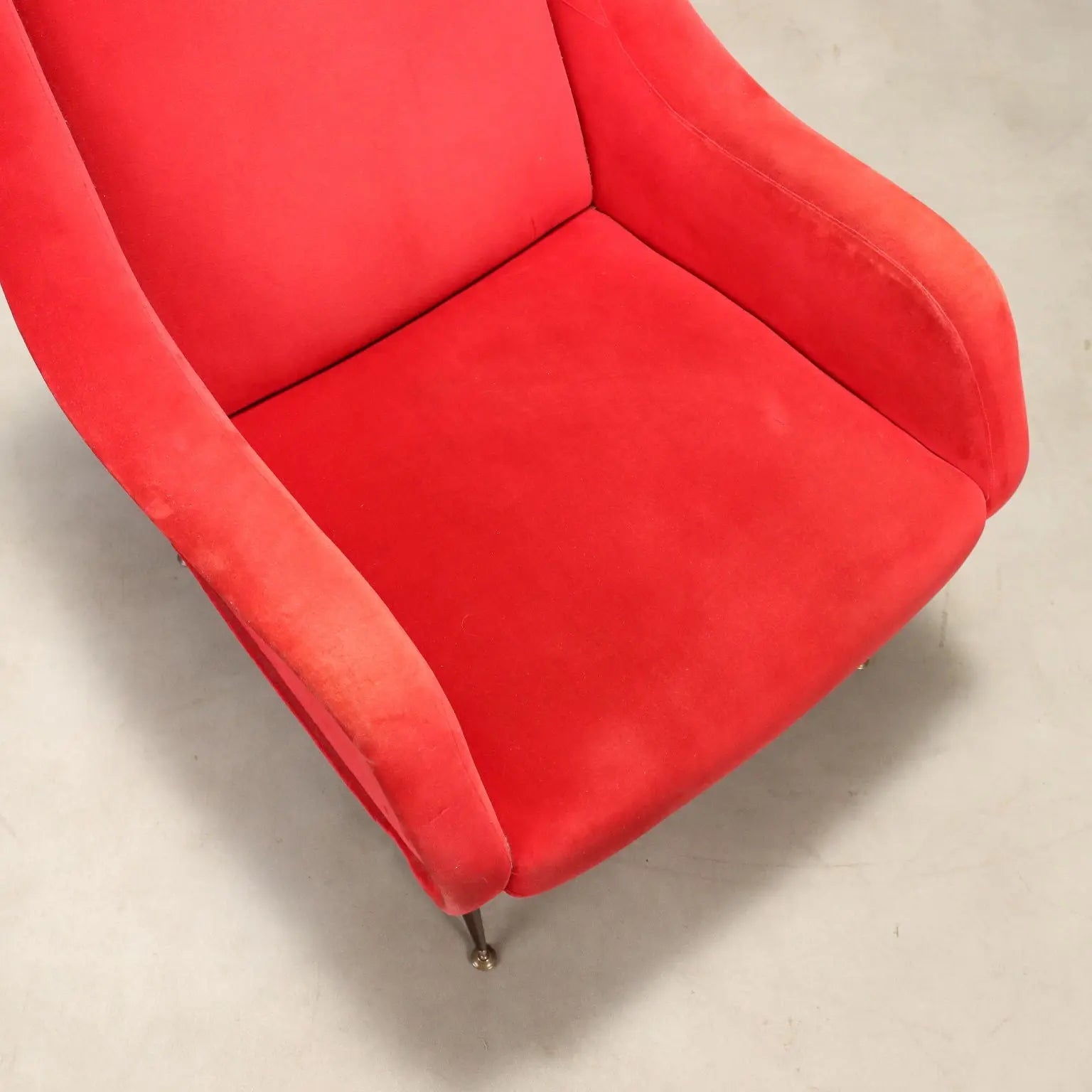 Vintage Armchair Red Velvet Enamelled Metal Design Italy 1960s