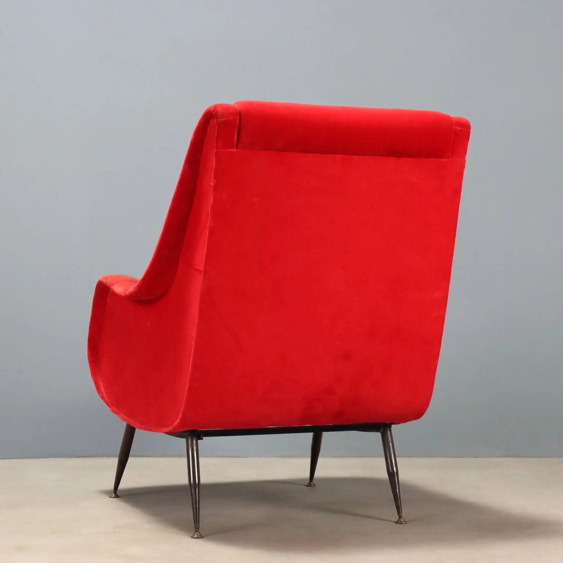 Vintage Armchair Red Velvet Enamelled Metal Design Italy 1960s