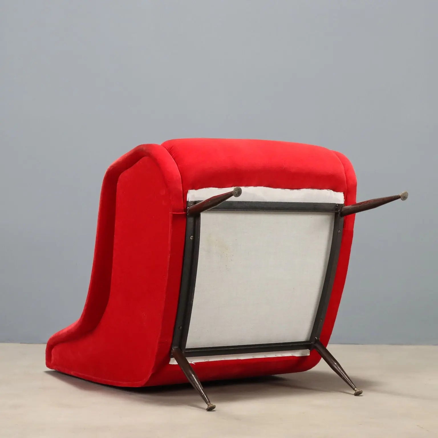 Vintage Armchair Red Velvet Enamelled Metal Design Italy 1960s