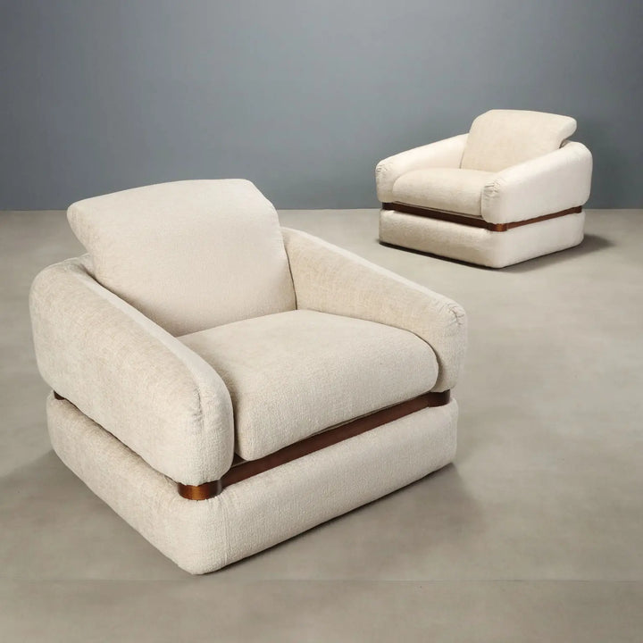 Vintage Armchairs Fabric Walnut Design Italy 1970s