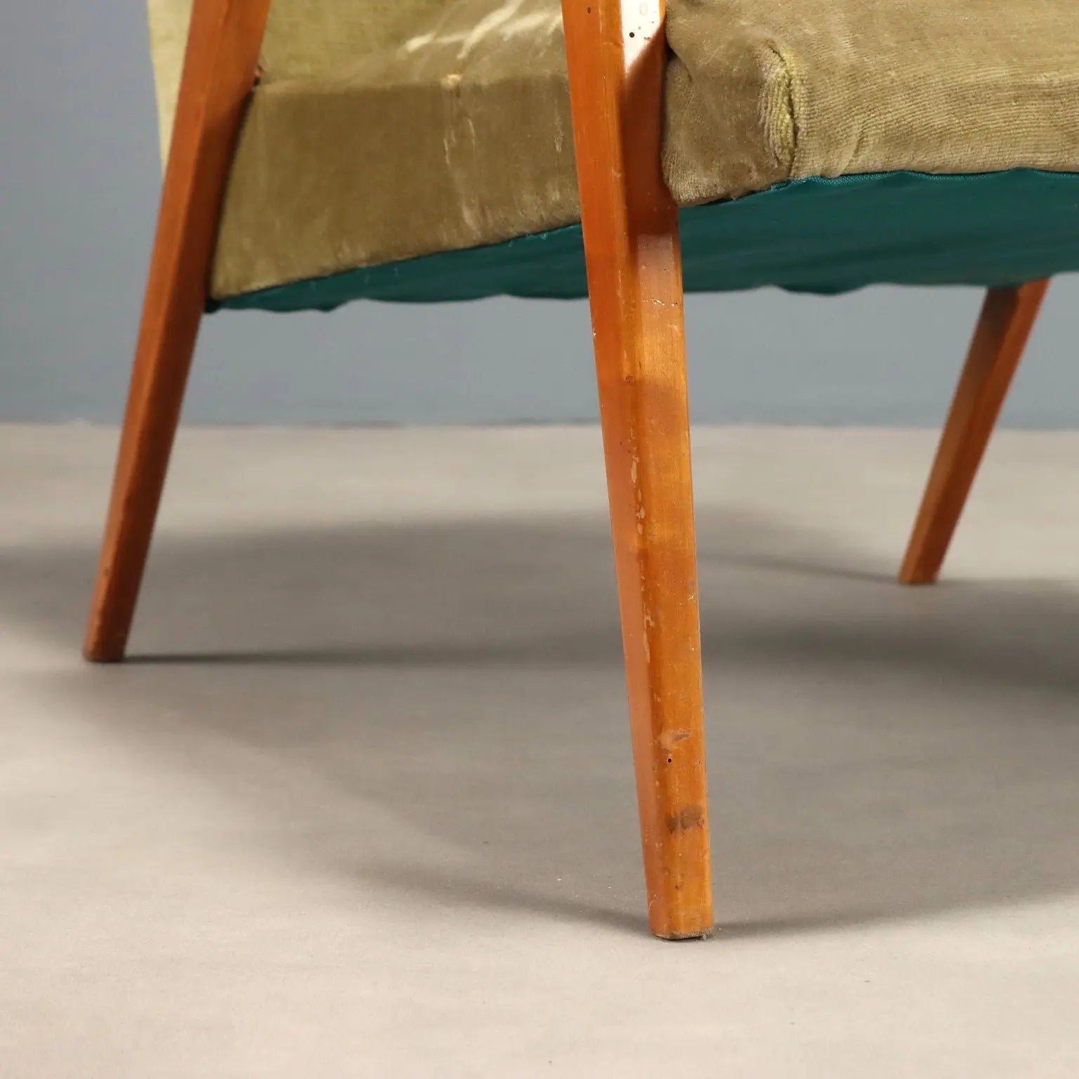 Vintage Armchair Beech Velvet Design Italy 1960s To be Restored