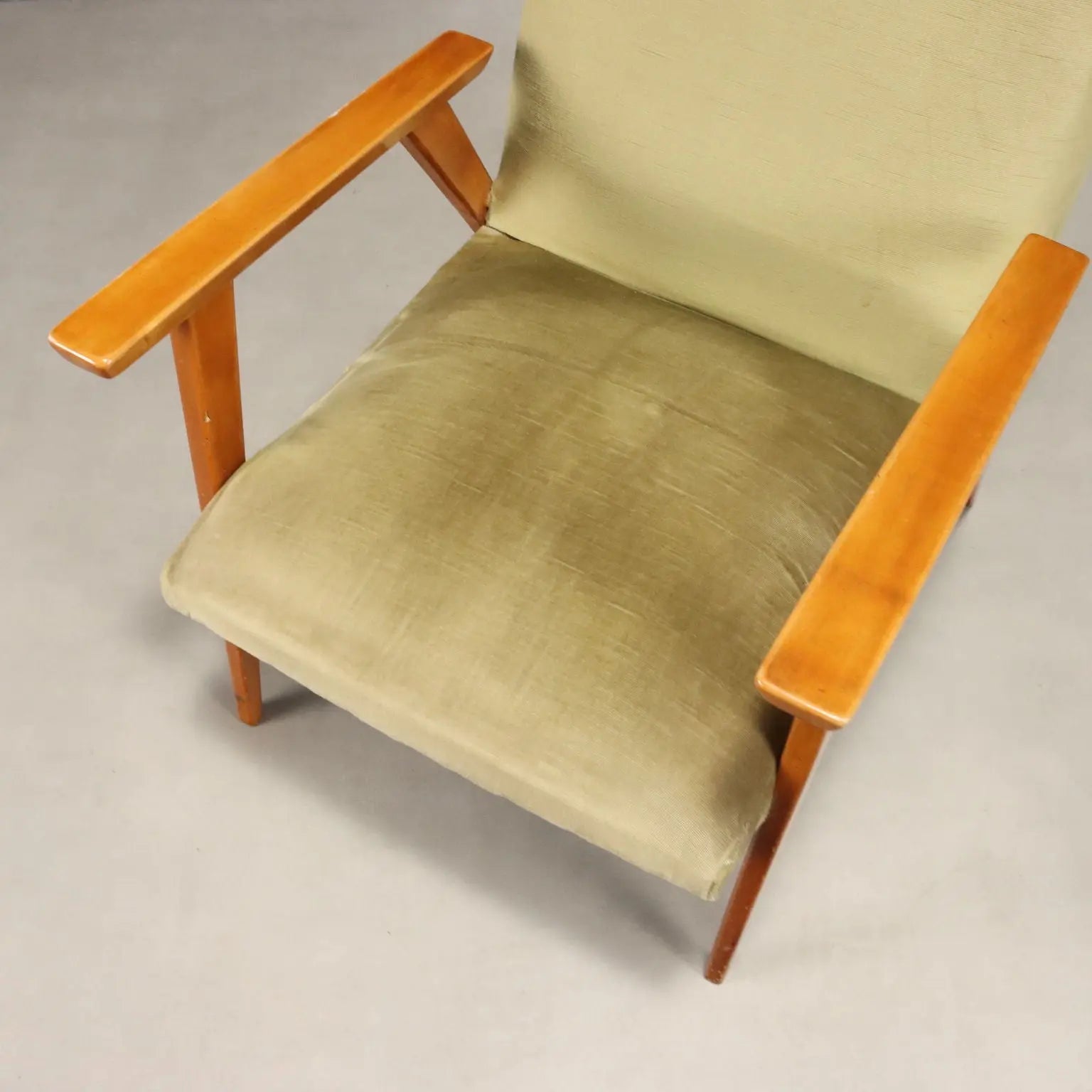 Vintage Armchair Beech Velvet Design Italy 1960s To be Restored