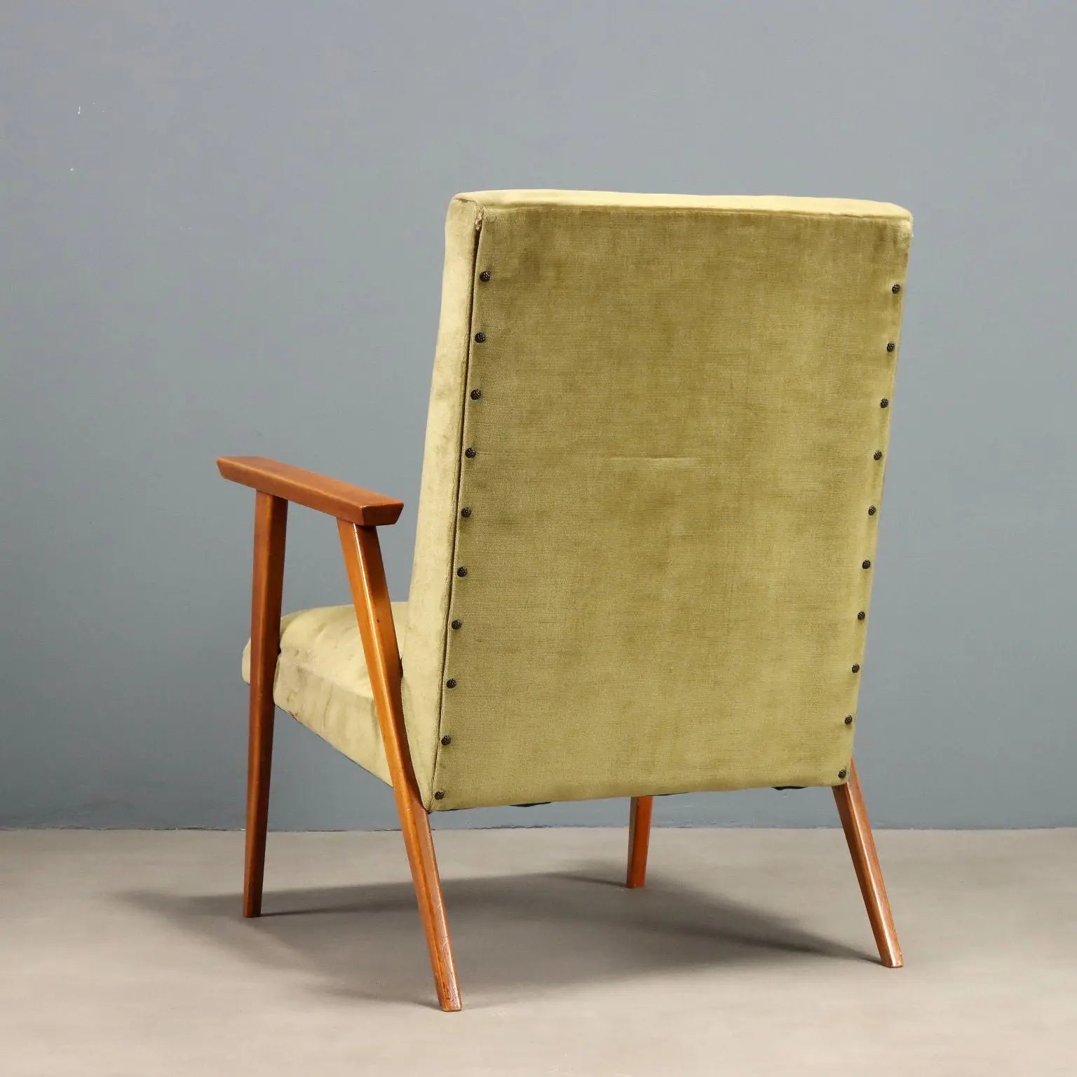 Vintage Armchair Beech Velvet Design Italy 1960s To be Restored