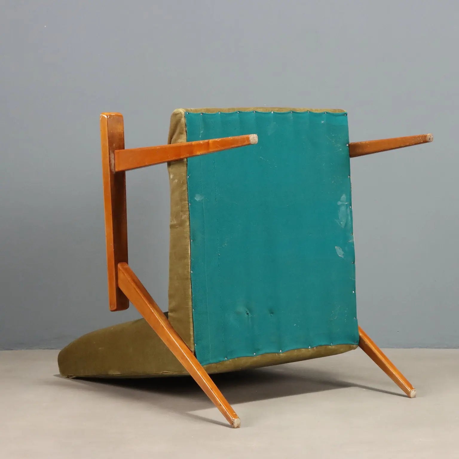 Vintage Armchair Beech Velvet Design Italy 1960s To be Restored