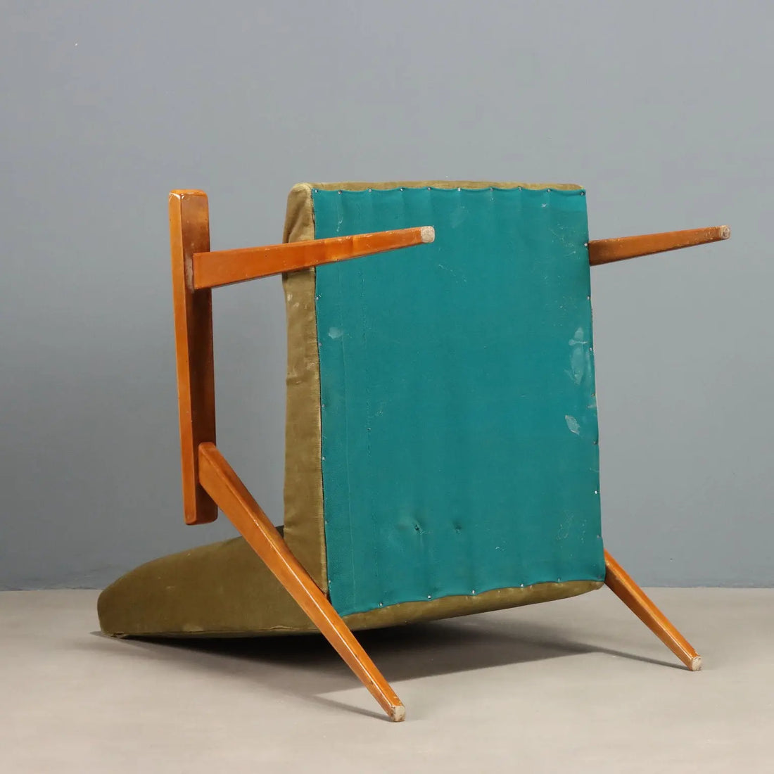 Vintage Armchair Beech Velvet Design Italy 1960s To be Restored