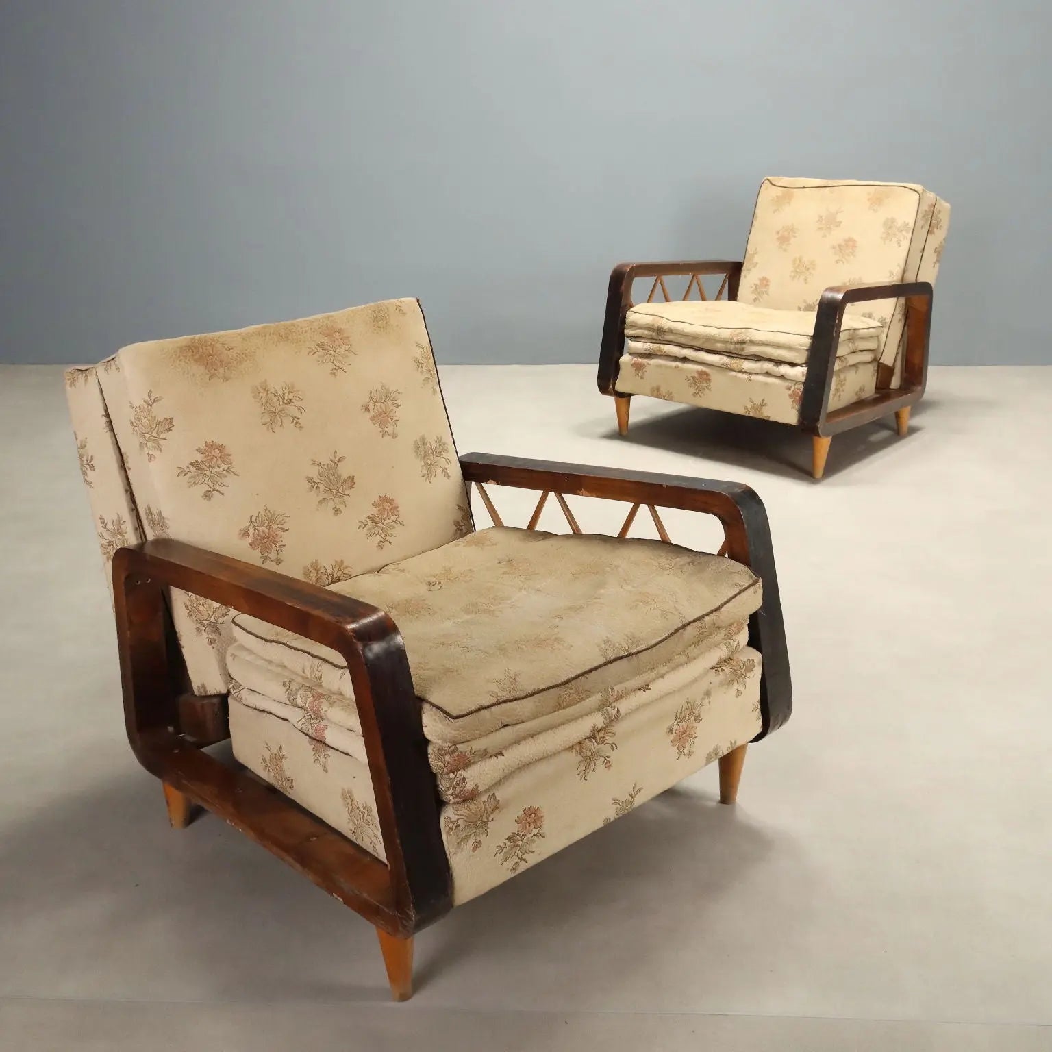 1940s-50s Armchairs with Wooden Armrests
