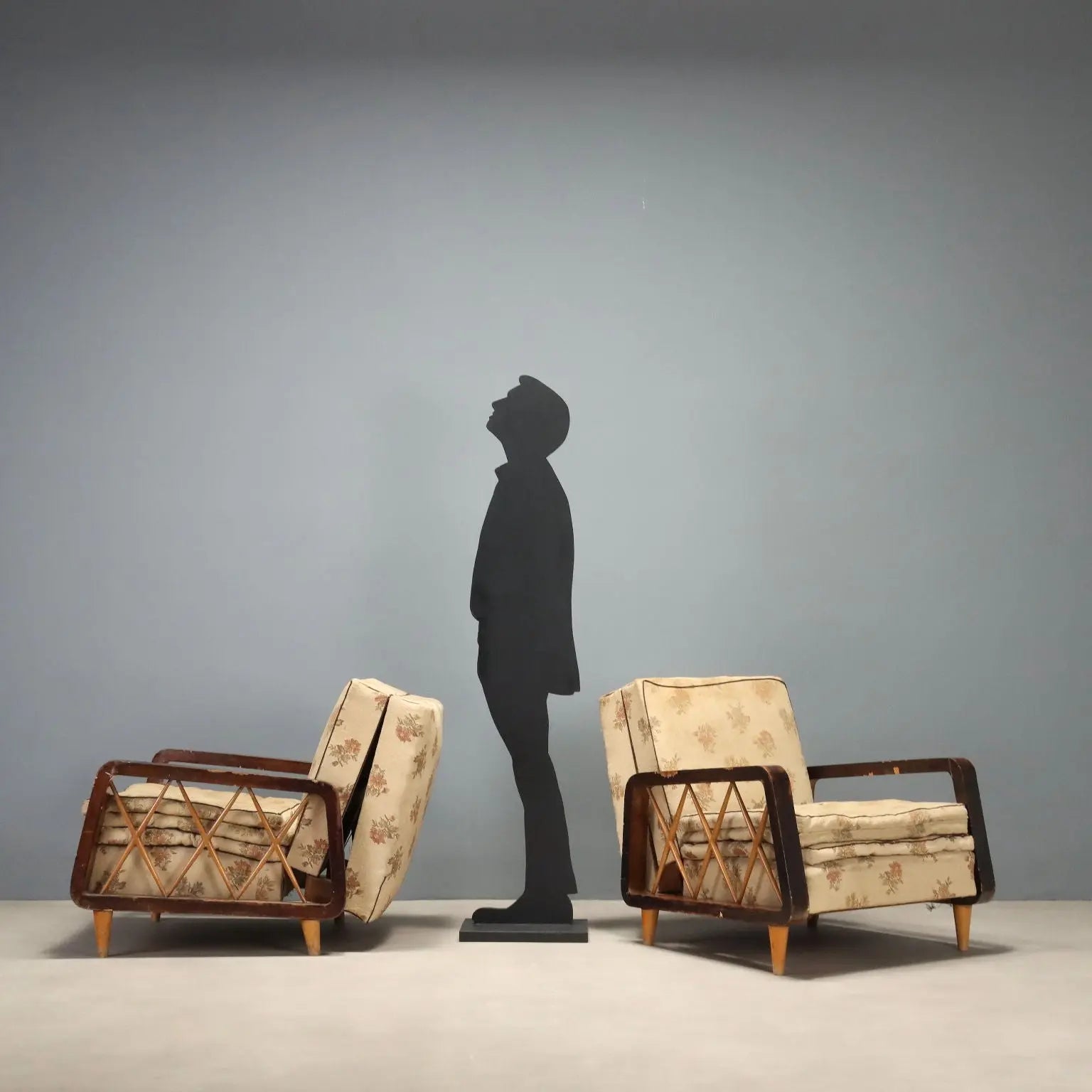 1940s-50s Armchairs with Wooden Armrests