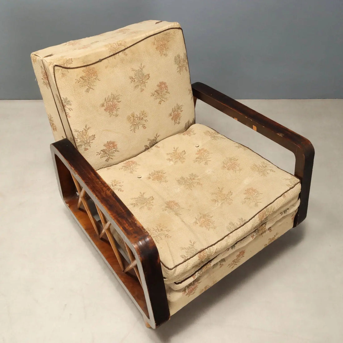 1940s-50s Armchairs with Wooden Armrests