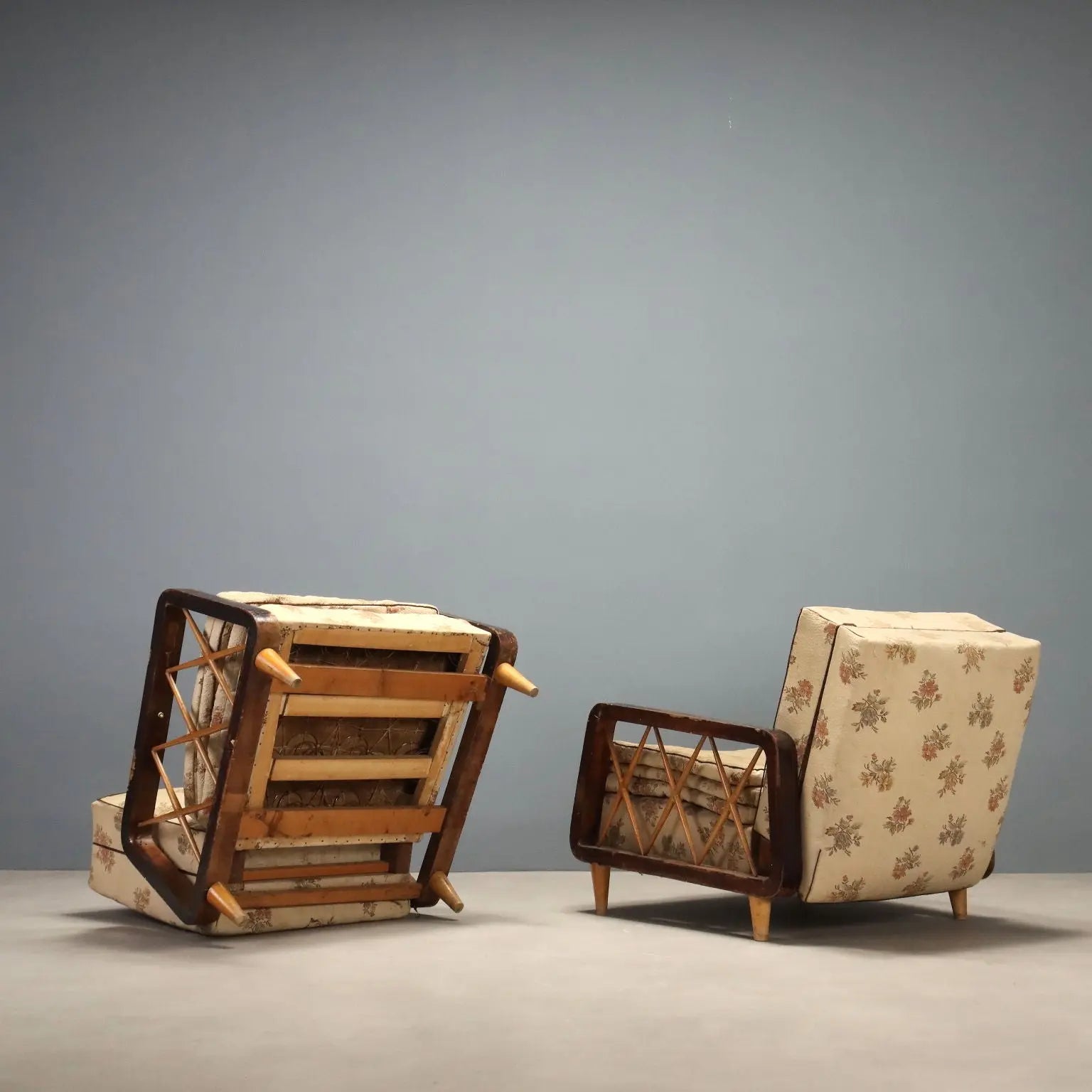 1940s-50s Armchairs with Wooden Armrests