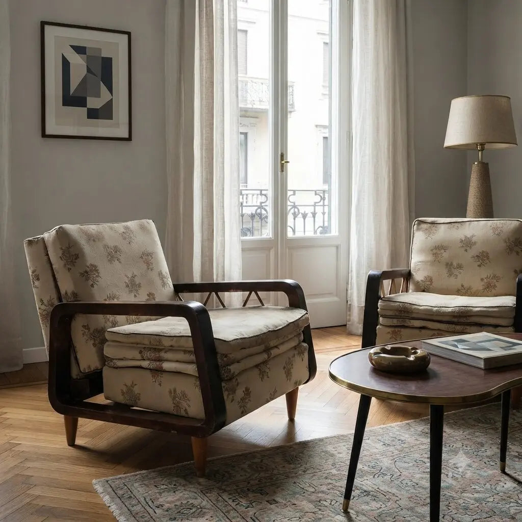 1940s-50s Armchairs with Wooden Armrests