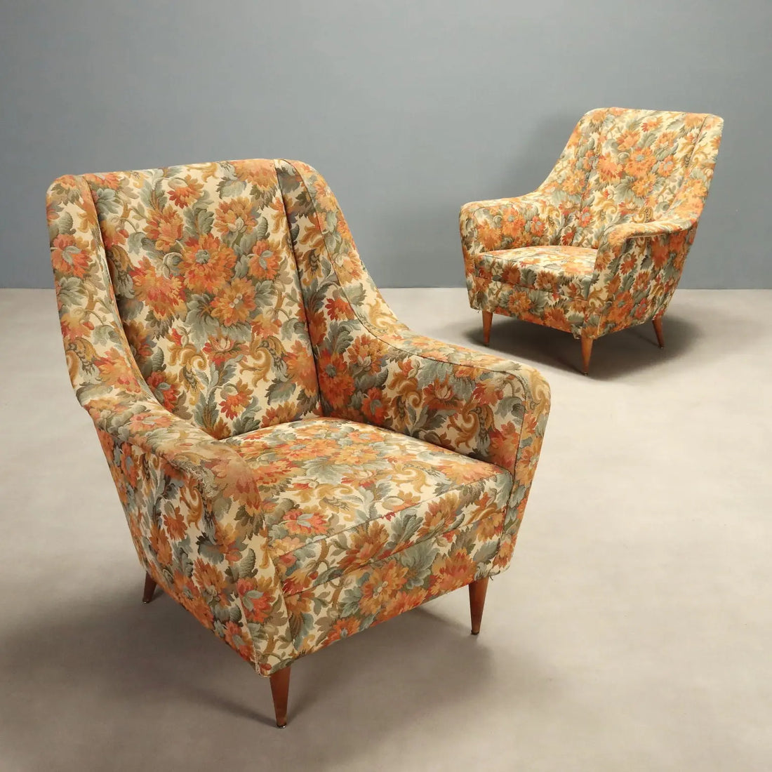 Vintage Armchairs Fabric Wood Design Italy 1950s