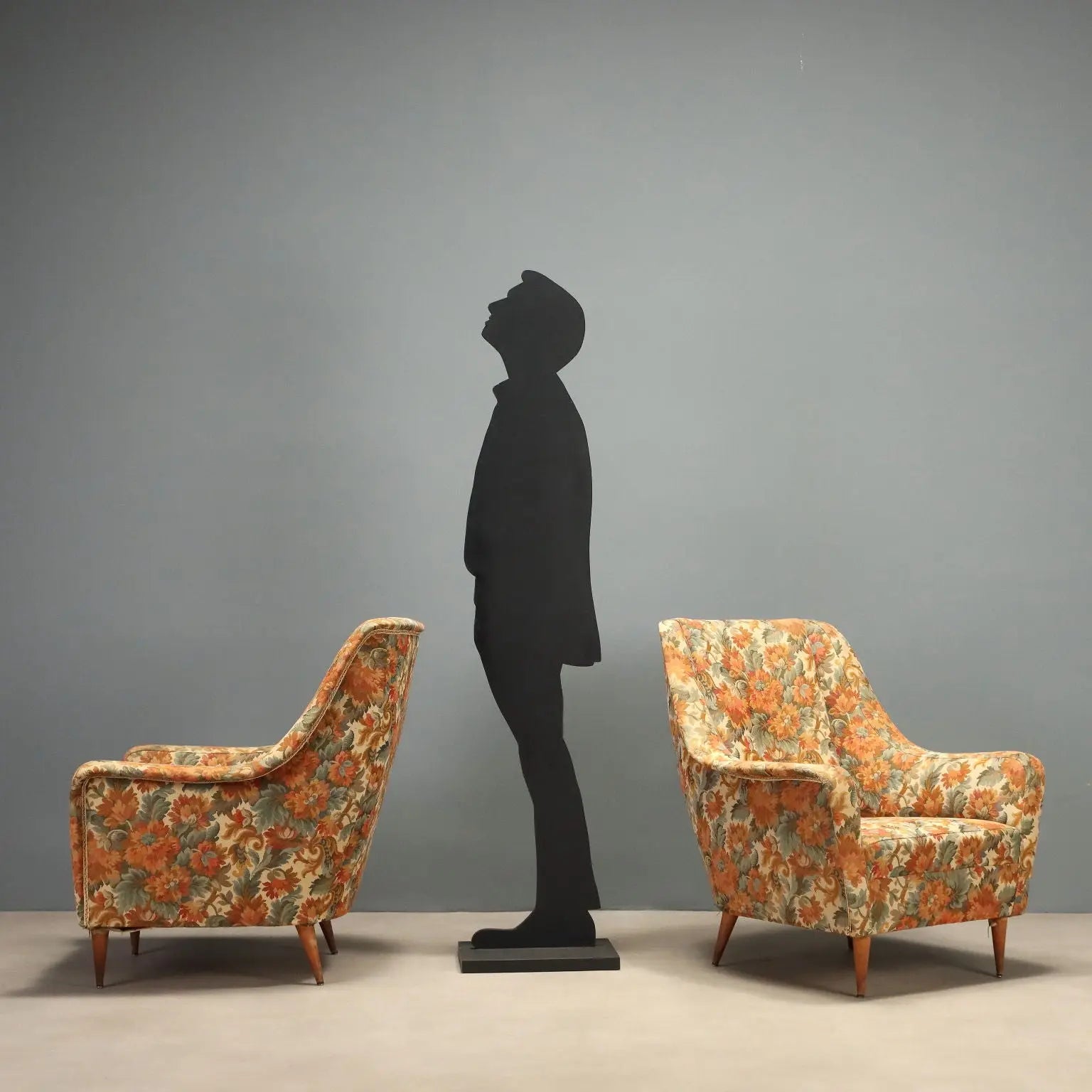 Vintage Armchairs Fabric Wood Design Italy 1950s