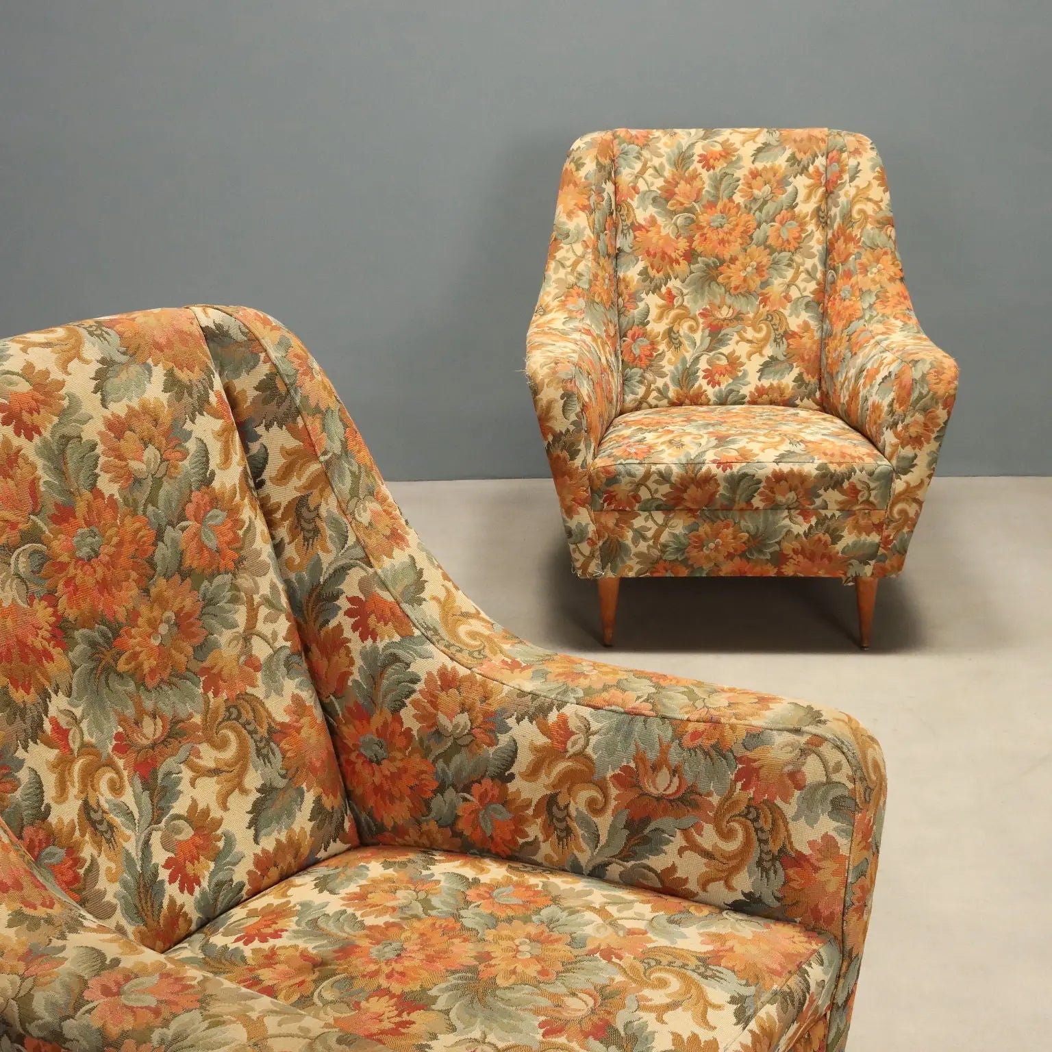 Vintage Armchairs Fabric Wood Design Italy 1950s