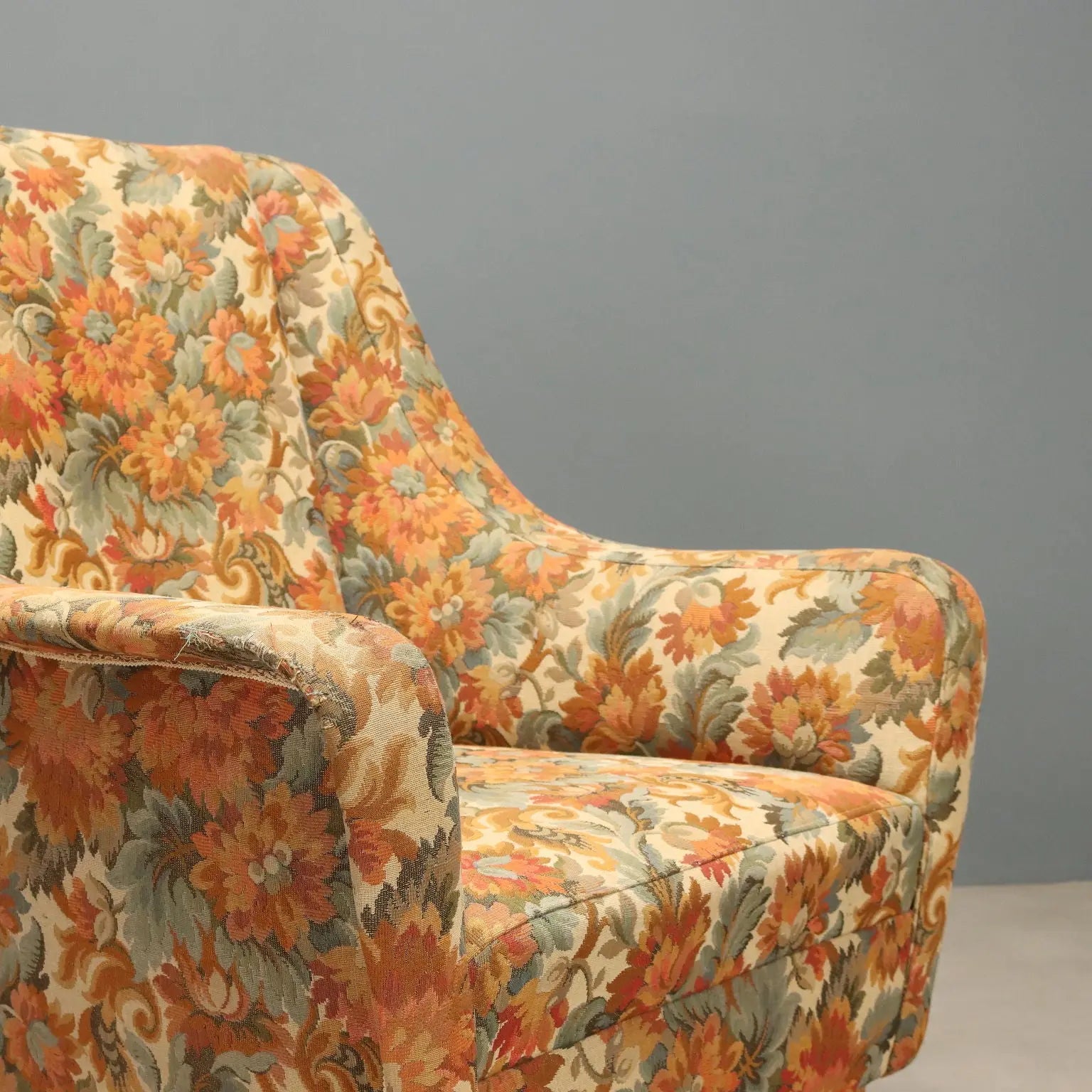 Vintage Armchairs Fabric Wood Design Italy 1950s