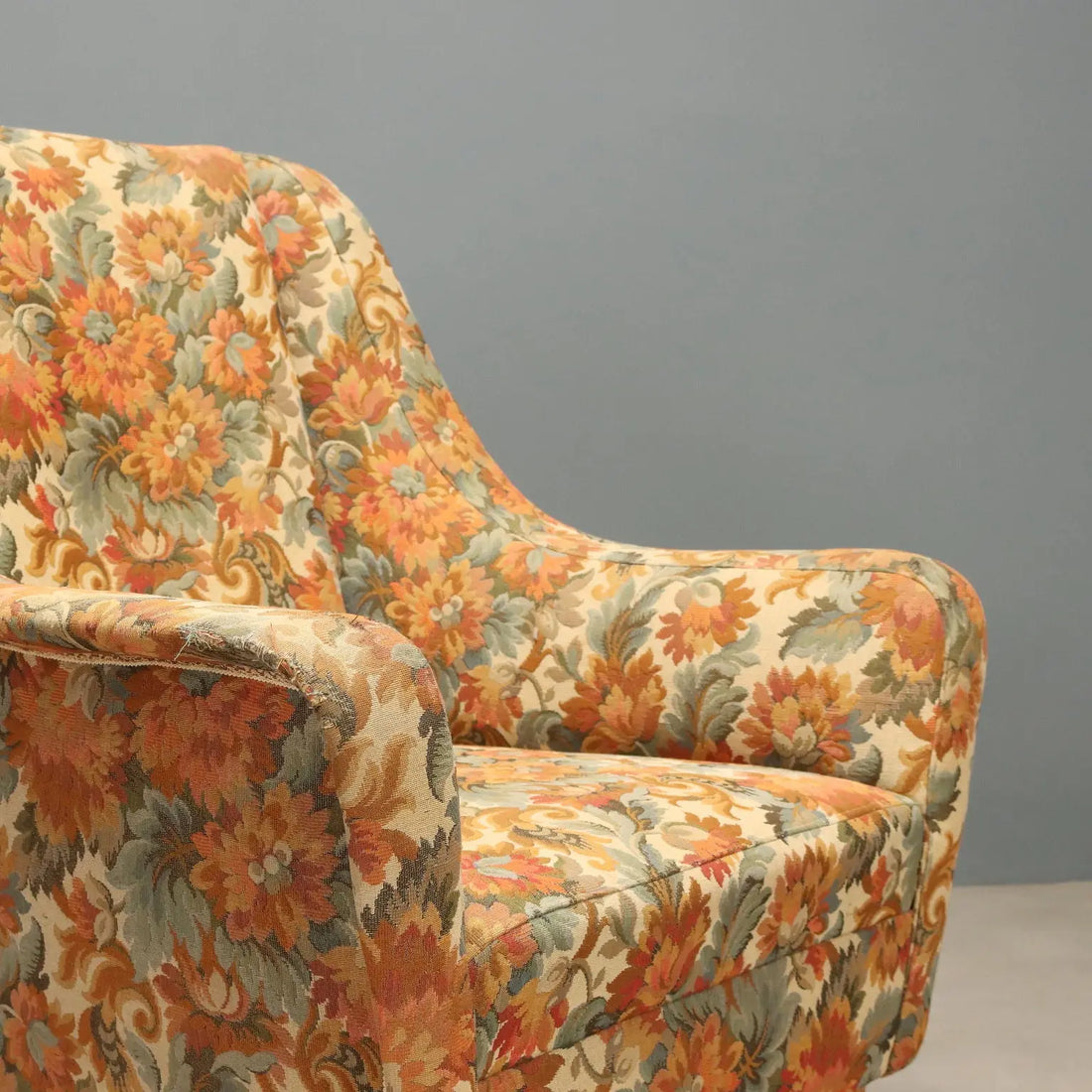 Vintage Armchairs Fabric Wood Design Italy 1950s