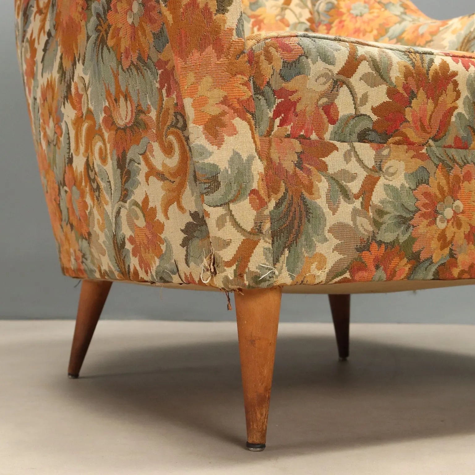 Vintage Armchairs Fabric Wood Design Italy 1950s