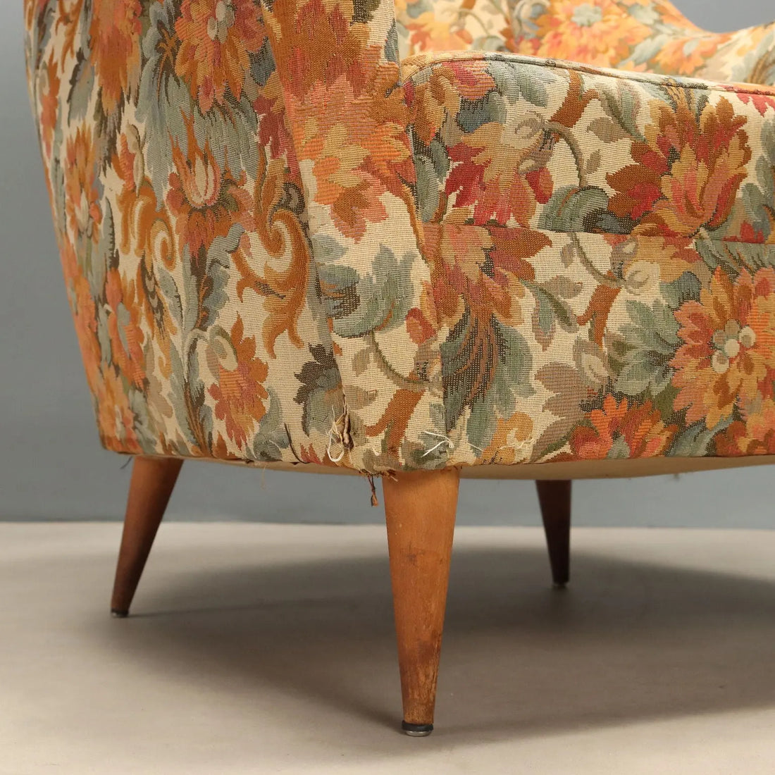 Vintage Armchairs Fabric Wood Design Italy 1950s