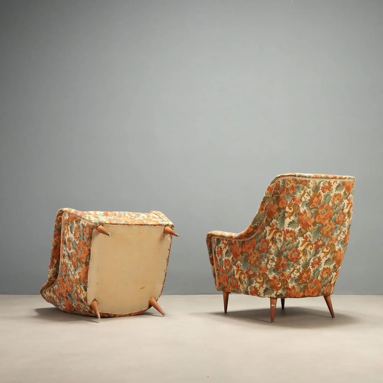 Vintage Armchairs Fabric Wood Design Italy 1950s