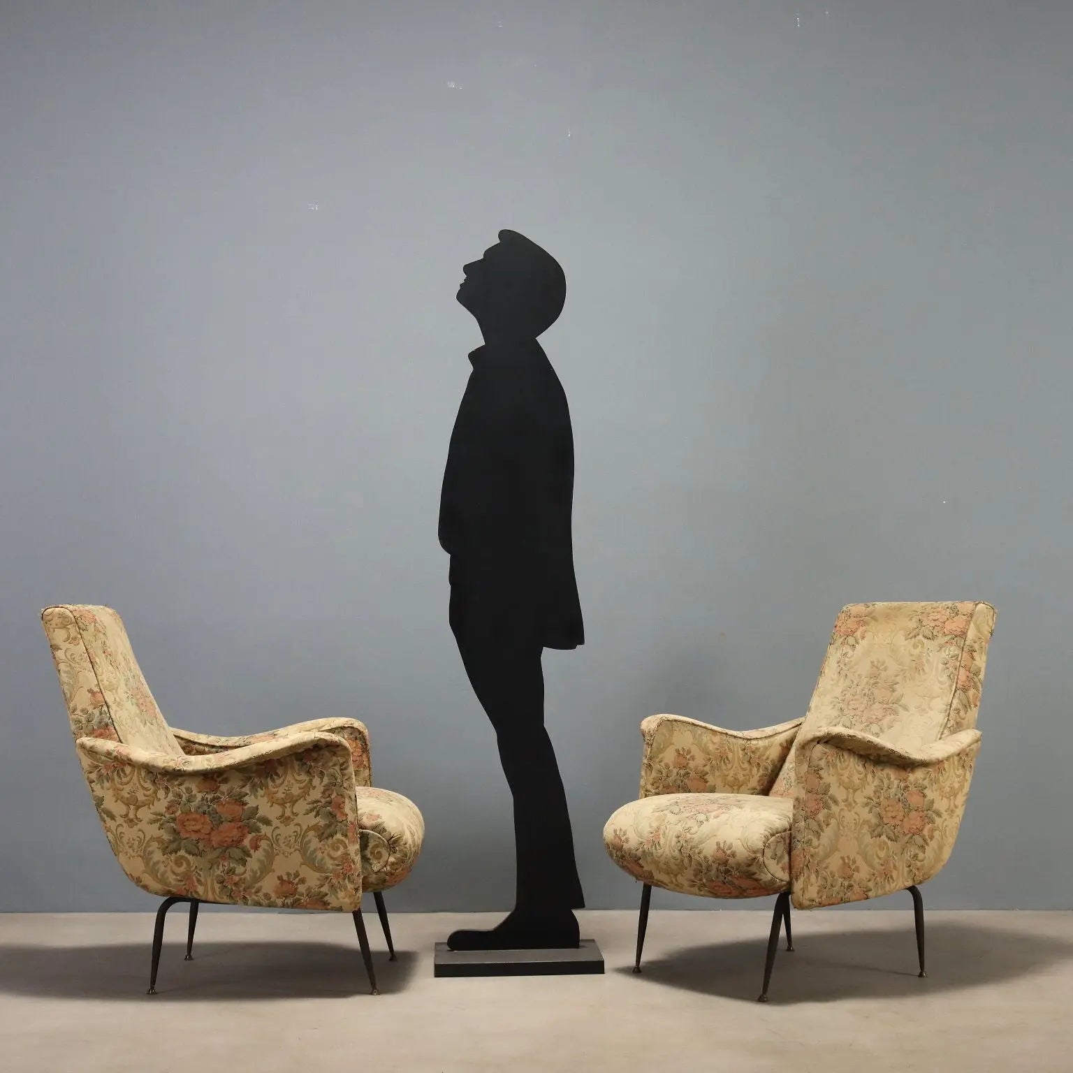 Vintage Armchairs Fabric Metal Brass Design Italy 1950s-1960s