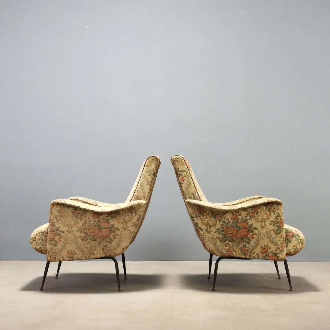 Vintage Armchairs Fabric Metal Brass Design Italy 1950s-1960s